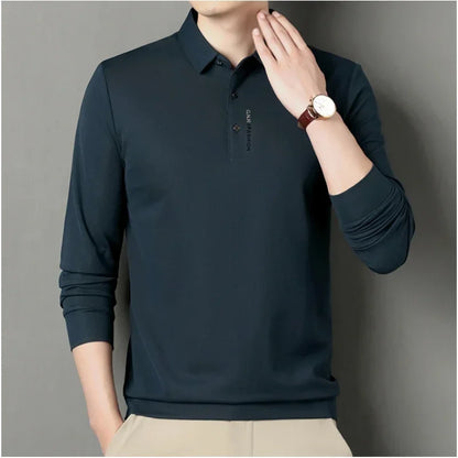 sanyamk 2024 New Spring Lapel Business Casual Polo Shirt Elastic Base Shirt Top Men's Long Sleeve T-shirt