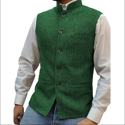 sanyamk Casual Sleeveless Single Breasted Vest Blazers Mens Vintage Solid Stand Collar Suit Cardigan Men Autumn Formal Fashion Outerwear
