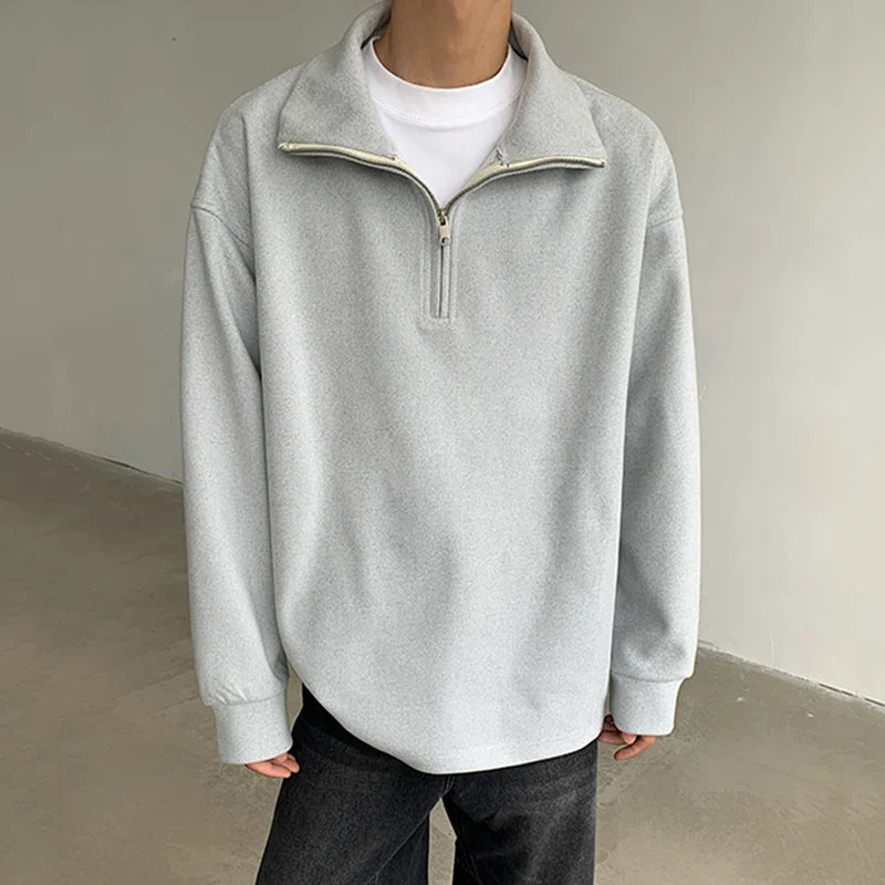 sanyamk  -  Minimalist Men's Sweatshirts Half Zipper American Style Solid Color Turtleneck Solid Color Loose Male Top New Simple 9C8073