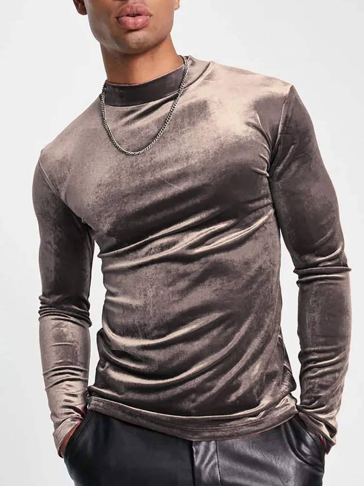 sanyamk Round Neck Male Autumn Winter Pullovers Casual Streetwear Basic Long Sleeve Tops Men Solid Undershirt Warm Black Pleuche Tees