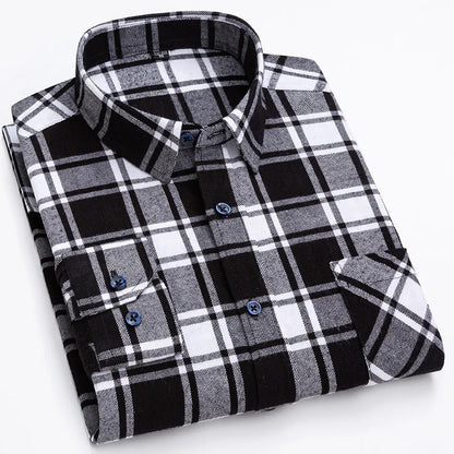 sanyamk Long Sleeve Flannel Plaid Shirts For Men Daily Tops Spring Autumn New 100% Cotton Regular Fit Checkered Casual Shirt Large Size