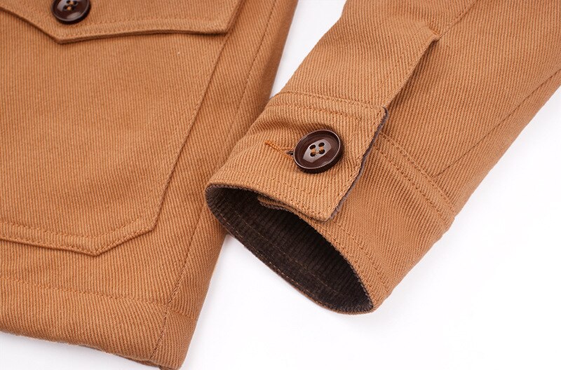 Bonsir Autumn Winter Retro Men's Fleece Thicken Jackets Multi-pocket Corduroy Patch Cargo Coat Stand-up Collar Military Jackets