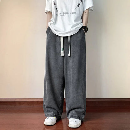 sanyamk Ripped Casual Men Jeans Pants Straight Wide Leg Harajuku Oversize Streetwear Denim Trousers