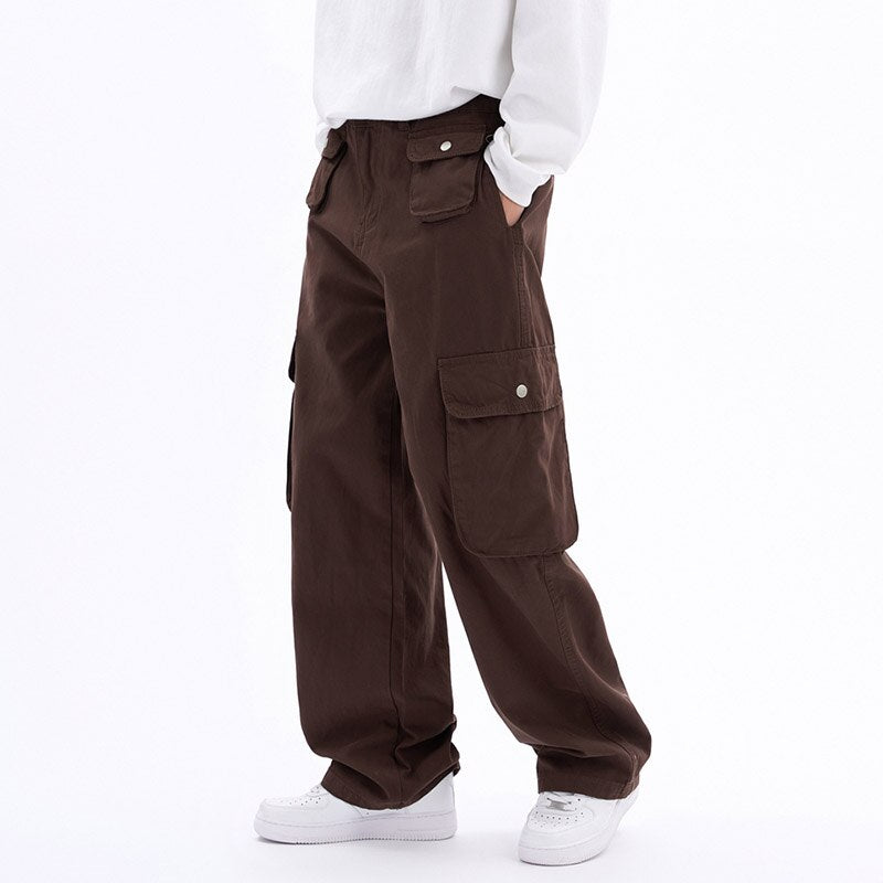 Bonsir Hip Hop Multi-pockets Solid Color Wide Leg Men's Cargo Pants Retro High Street Autumn Casual Loose Trousers Unisex Oversized