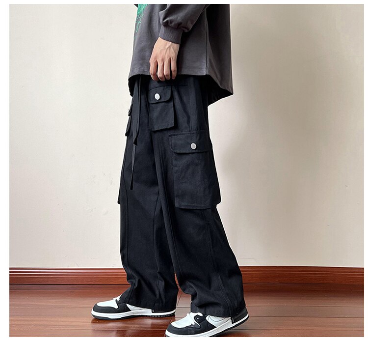 Bonsir High Street Casual Multi-pockets Overalls Men's and Women's New Autumn Cargo Pants Loose Straight Wide Leg Pants With Belt