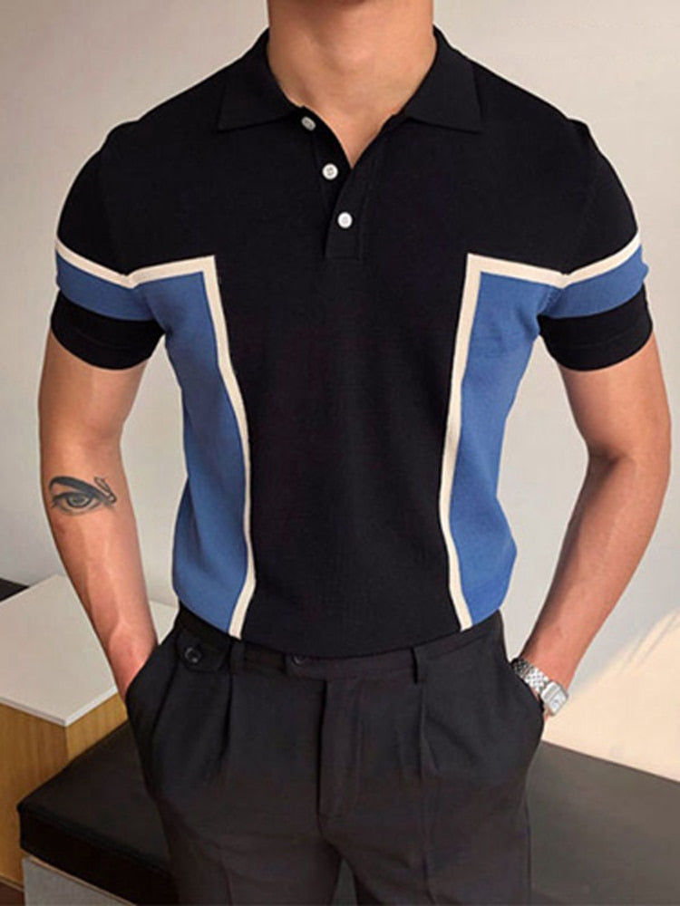 sanyamk trendy mens fashion mens summer outfits dope outfits mens street style mens spring fashion aesthetic outfits menSpring Contrast Striped Business Polo Shirts For Men Casual Turn-down Collar Man Top Tee Summer Short Sleeve Button T-shirt