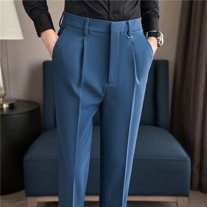 sanyamk Autumn Winter Thickening Business Dress Pants Men Elastic Slim Fit Suit Pants Solid Color Casual Office Social Trousers