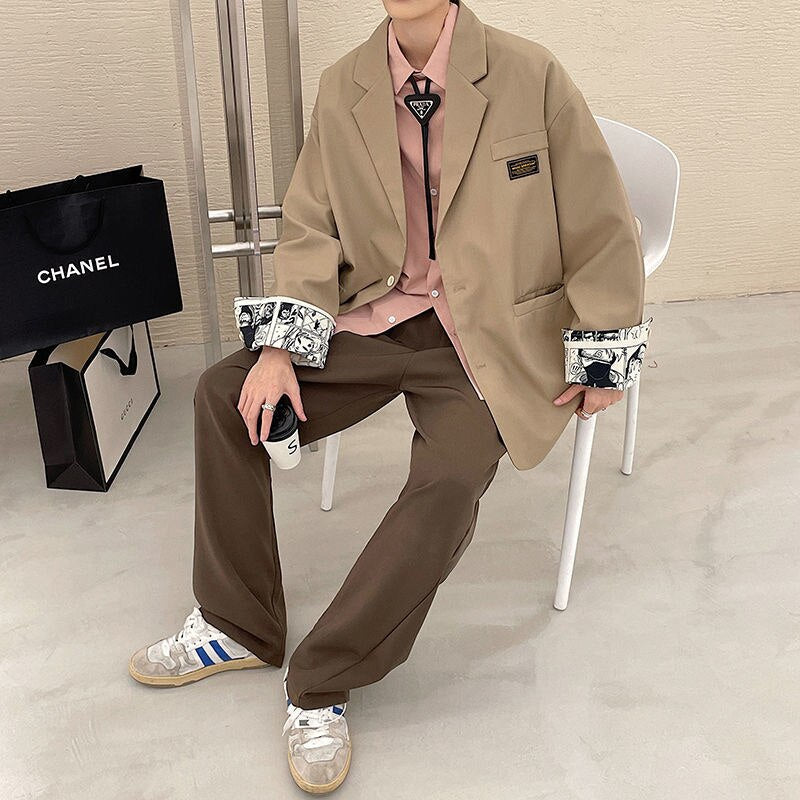 sanyamk Harajuku Casual Men Blazers New Design Ins Man Suits Jackets Korean Streetwear Casual Male Label Loose Jacket Coats