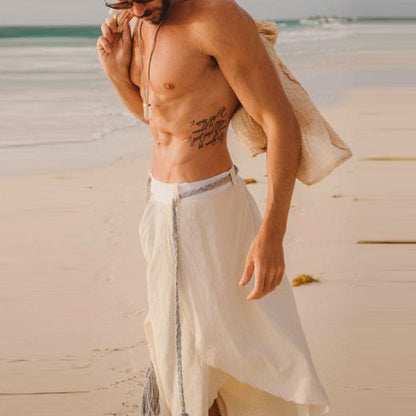 Bonsir Summer Beach Style Oversized Pants For Men Vintage Solid Color Cotton Linen Pants Loose Casual Men's Vacation Seaside Pant