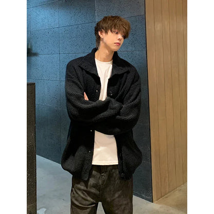 sanyamk Solid Cardigan Sweater Men Korean Lazy Leisure Knitted Sweaters Hip Hop Streetwear Loose Simple Knitwear Coat Male Clothes