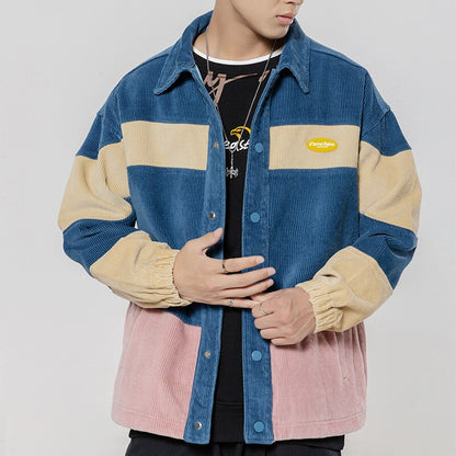 Bonsir Corduroy Jackets for Men Clothing Japanese Harajuku Streetwear Coat Size 4XL Spring New Arrivals Youth Lapel Cargo Shirt Jacket