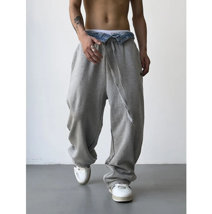 sanyamk Hip Hop Grey Sweatpants Sports Pants Button Jean Elastic Waist Pants Loose Trousers Y2K Casual Sportwear Pants Joggers