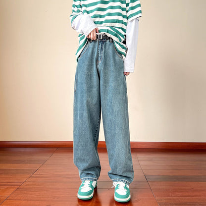 sanyamk American Vintage Fashion Washed Street Jeans Men's Autumn Loose Straight Wide Leg Pants High Street Pants