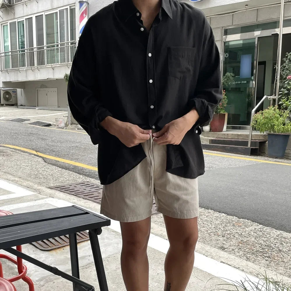 sanyamk Unisex Oversized Linen Shirt Coat Men's Long Sleeve Casual Loose Fit Fashion Japanese Korean Style Sun Protection Clothing