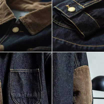 sanyamk Vintage Denim Jackets Men Retro Cargo Jacket Coats Outerwear Coat for Men Distressed Streetwear Japanese Patchwork