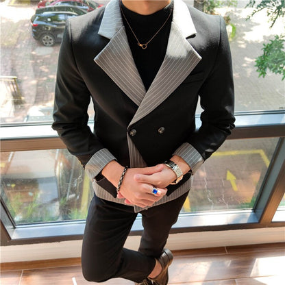 sanyamk Korean Patchwork Suit 2 Piece Suit Blazer Men Suit Set Slim Fit Tuxedo Suit Blazer Suit Men Stylish Blazer Stage Party Club