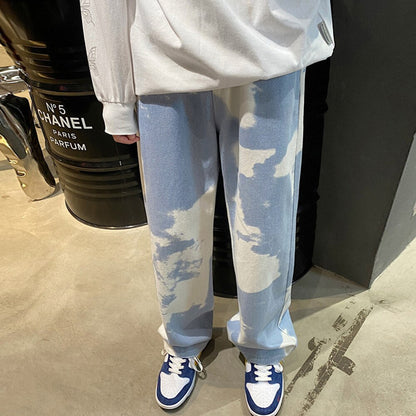 Bonsir Men Y2k Tie Dye Baggy Jeans New Loose Vintage Denim Trousers Male Streetwear Kpop Causal Straight Wide Leg Pants Genderless