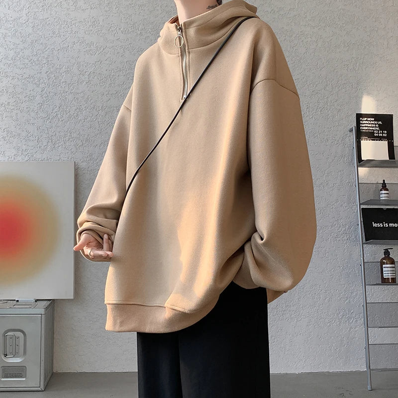 sanyamk Turtleneck Hoodie Zipper Pullovers Streetwear Hip Hop Hooded Sweatshirt Men Clothing Korean Couples Harajuku Coat