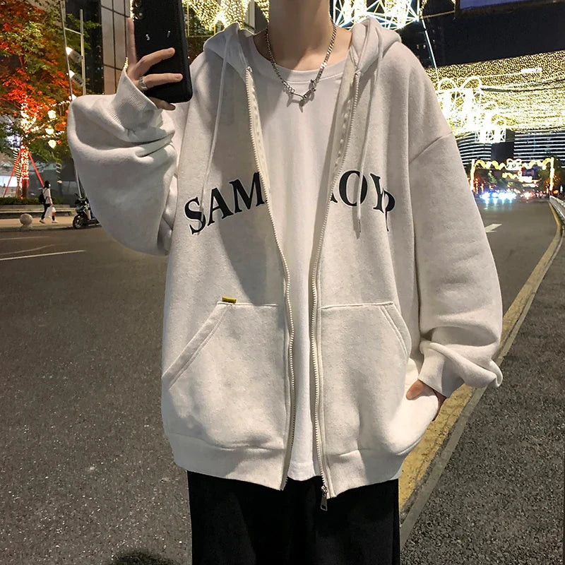 sanyamk   -  Men Comfy Zip up Hoodies Autumn Letter Printed Hooded Sweatshirt Men Hip Hop Hoodie For Men Classic Hoody Pullover Tops White