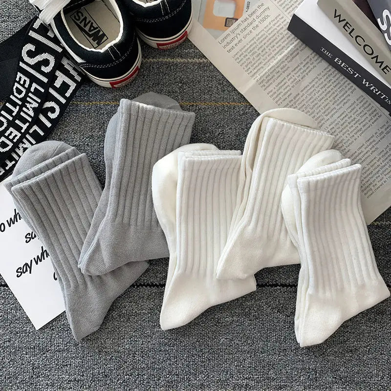 sanyamk New 5 Pairs Cool Men Black White Warm Socks Set Autumn Winter Male Solid Color Sport Short Socks For Men