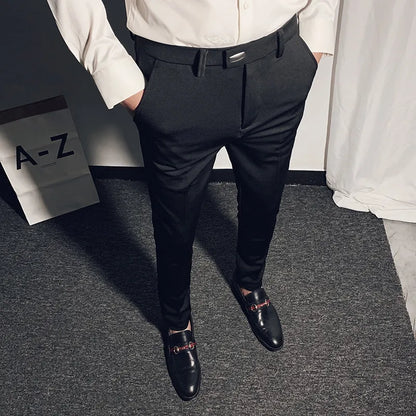 sanyamk Men's Suit Pants Spring and Summer New High-quality Slim Pants Fashion Casual Nine-point Pants Men's Clothing Formal Trousers