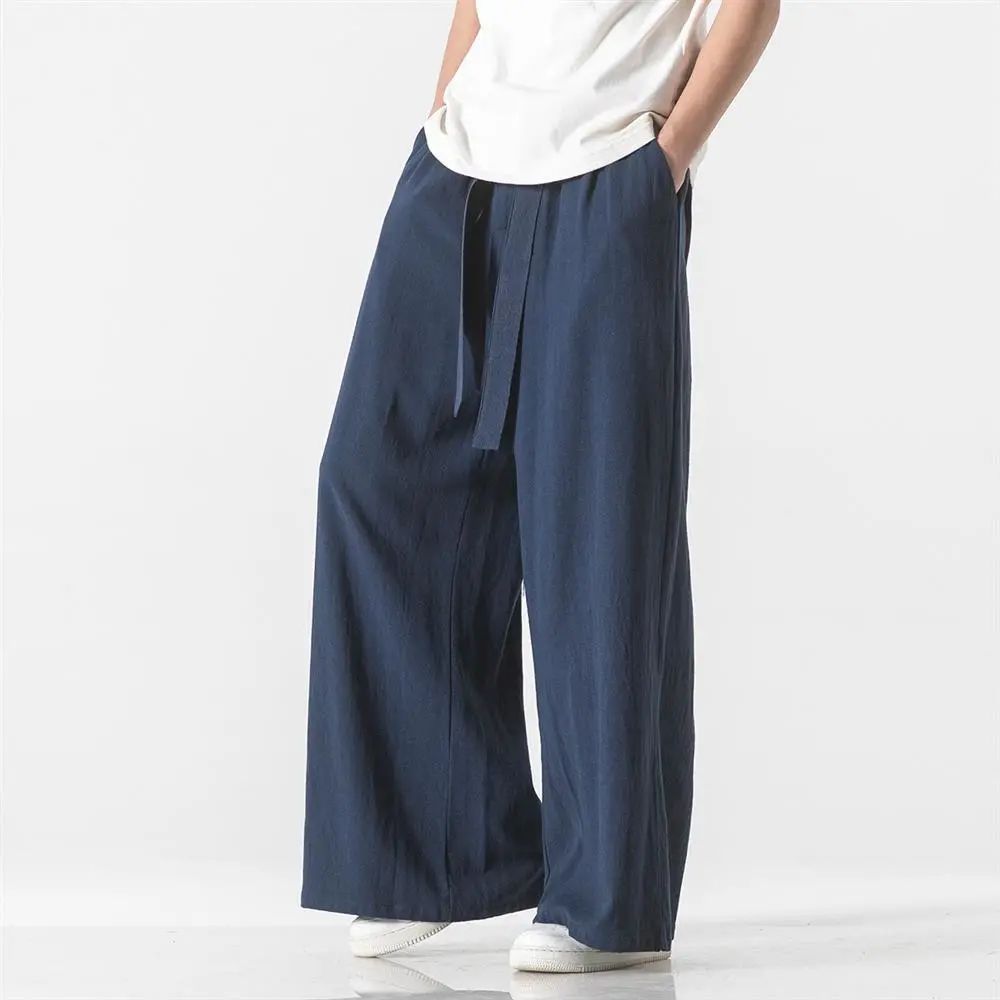 sanyamk Cotton Linen Vintage Men’s Harem Pants Harajuku Oversized Casual Man Wide Leg Pants Loose High Quality Men Trousers Jogger Pants