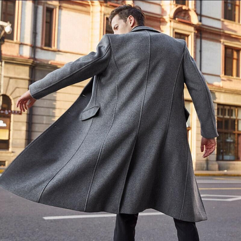 Bonsir Fashion Male Thick Notch Collar Woolen Coats Long Sleeve Midi Jackets Clothing Streetwear Vintage Solid Buttoned Blazer Jackets