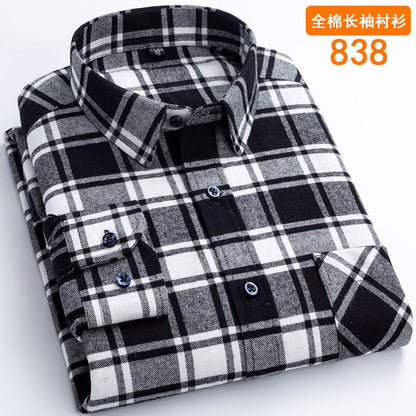 Bonsir 6XL autumn winter Flannel business casual iron free 100% cotton plaid long sleeve men's shirt large quality wrinkle resistant