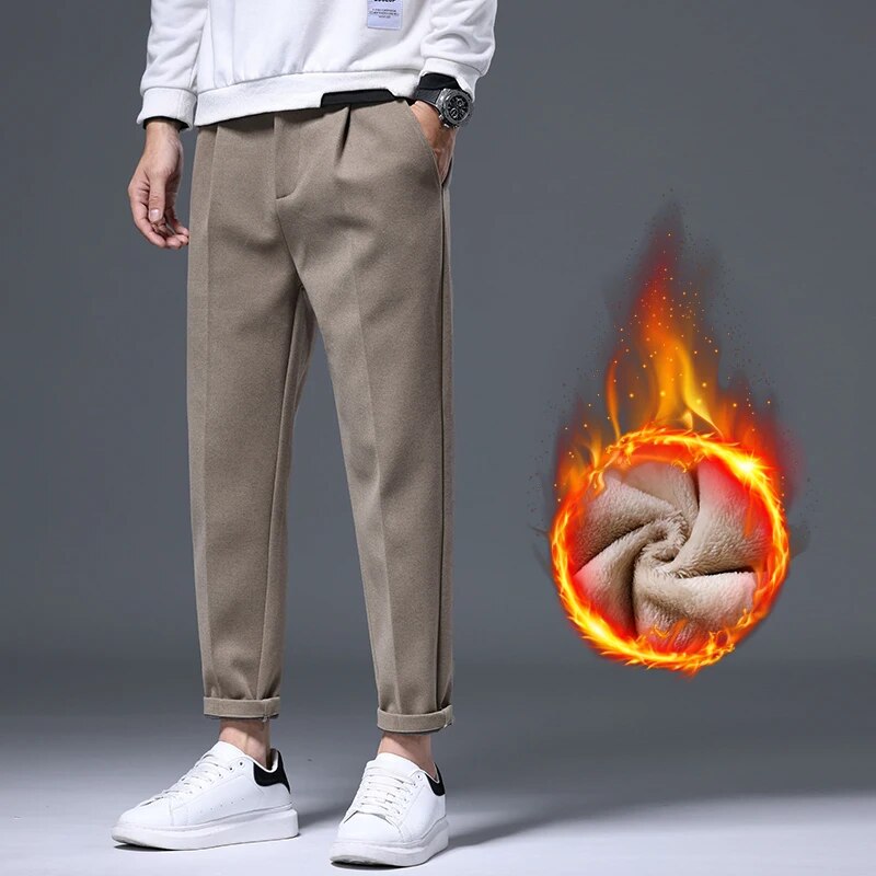 Bonsir Men's Autumn Winter High Quality Business Casual Woolen Suit Pants Casual Office Comfortable Work Pants Loose Male T142