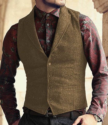 sanyamk New Men Suit Ves Classic Herringbone Pattern Business Waistcoat Notch Lapel Wool Tweed Groomsmen Waistcoat Vests For Men