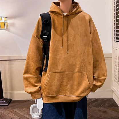 Bonsir Hoodies High Quality Casual Sweatshirt Hip hop Loose Oversize Cotton Long Sleeve Hoodie Retro Velvet Pure Color D37