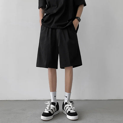 sanyamk Summer Black Suit Shorts Men Fashion Society Mens Dress Shorts Korean Loose Casual Shorts Mens Office Formal Shorts M-3XL