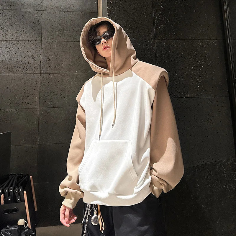 Bonsir Fake Two Piece Patchwork Hoodie Men Autumn Winter Fashion Harajuku Casual Oversized Hoodies Hip Hop Sweatshirt Men's Streetwear