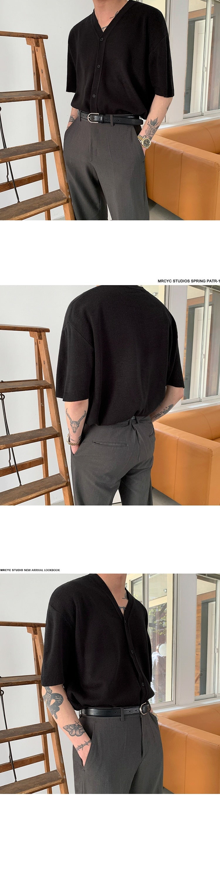 sanyamk trendy mens fashion mens summer outfits dope outfits mens street style mens spring fashionSummer Short Sleeve Single Breasted V Collar Men's T-shirt Loose Korean Casual Thin Ice Silk Trend Tee Tops 2022 New 9Y7667