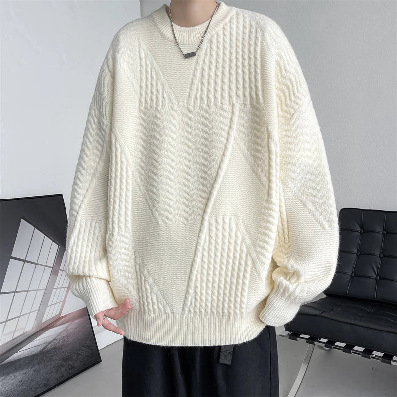 sanyamk  -  Vintage Style Men's Sweaters Knitted Twist Long Sleeve Pullovers Outwear Fashion Oversize Streetwear Jumper for Man Plus Size