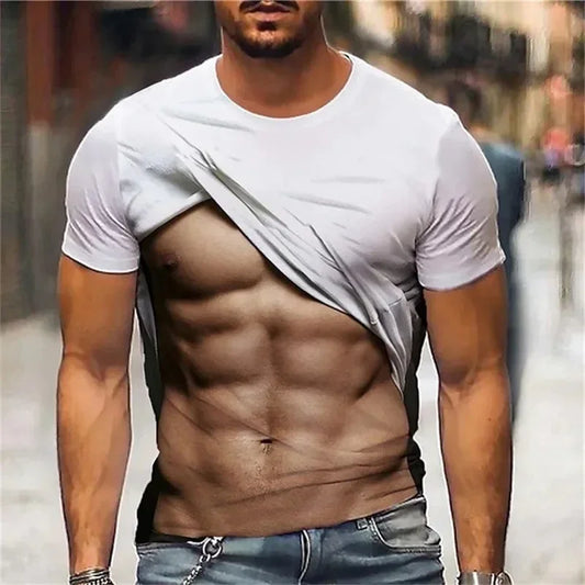 sanyamk Men's T-Shirt For Men Clothing Fake Muscle 3D Printed Funny T Shirt Summer Tops Short Sleeve Fashion Casual Tees Personality