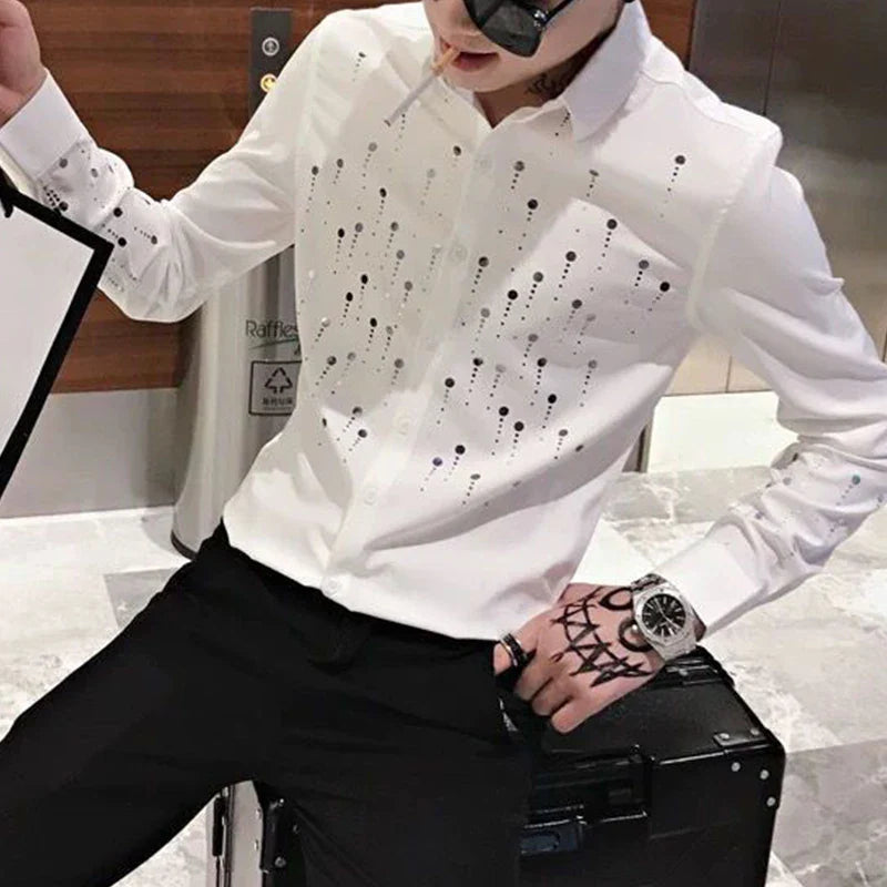 sanyamk Spring Autumn Casual Fashion Trend Personality Printing Blouse Hombre Long Sleeve Harajuku Y2K Long Sleeve Cardigan Shirt Top