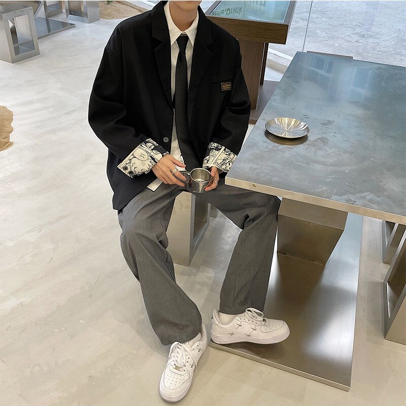 sanyamk Harajuku Casual Men Blazers New Design Ins Man Suits Jackets Korean Streetwear Casual Male Label Loose Jacket Coats