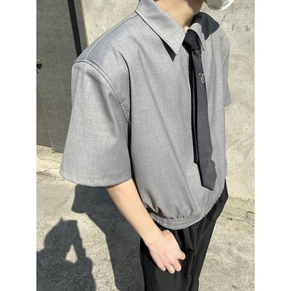 sanyamk Loose Short Sleeve Shirt Men Japan Korean Fashion Streetwear Casual Zipper Short Style Shirts and Blouses Male Vintage Shirts