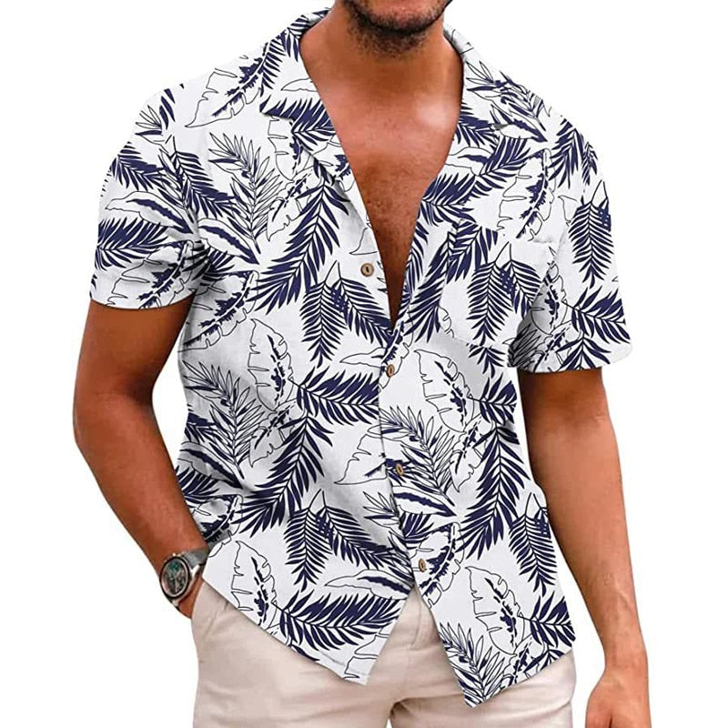 Bonsir Casual Floral Print Mens Shirt Spring Summer Short Sleeve Loose Leisure Tops Streetwear Men Fashion Buttoned Lapel Tops Clothes