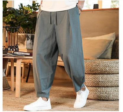 Bonsir Japanese Loose Men&#39;s Cotton Linen Pants Male Summer New Breathable Solid Color Linen Trousers Fitness Streetwear Plus Size M-5XL