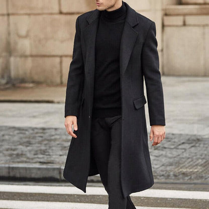 Bonsir Fashion Male Thick Notch Collar Woolen Coats Long Sleeve Midi Jackets Clothing Streetwear Vintage Solid Buttoned Blazer Jackets