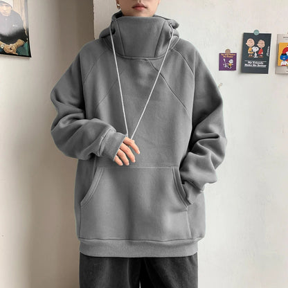 Bonsir French Terry Hoodies Men Autumn Winter High Neck Hooded Hoodies Windproof Hip Hop Sweatshirts Men Fashion Clothing Tops E109