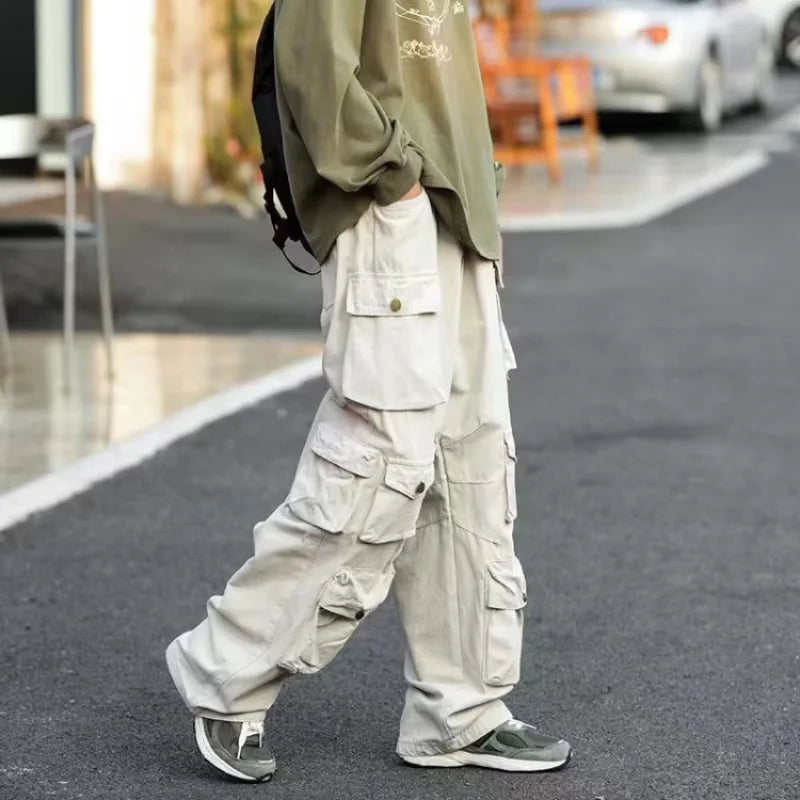 Bonsir Y2k  Hip-hop Cargo Pants Multi-pockets Tooling Pant Harajuku Men's Vintage Loose Wide Leg Pants Streetwear Casual Trousers