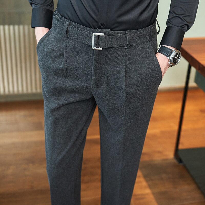 sanyamk Winter Woolen Trousers Men Slim Fit Casual Business Dress Pants Office Social Wedding Groom Suit Pants Pantalon Homme