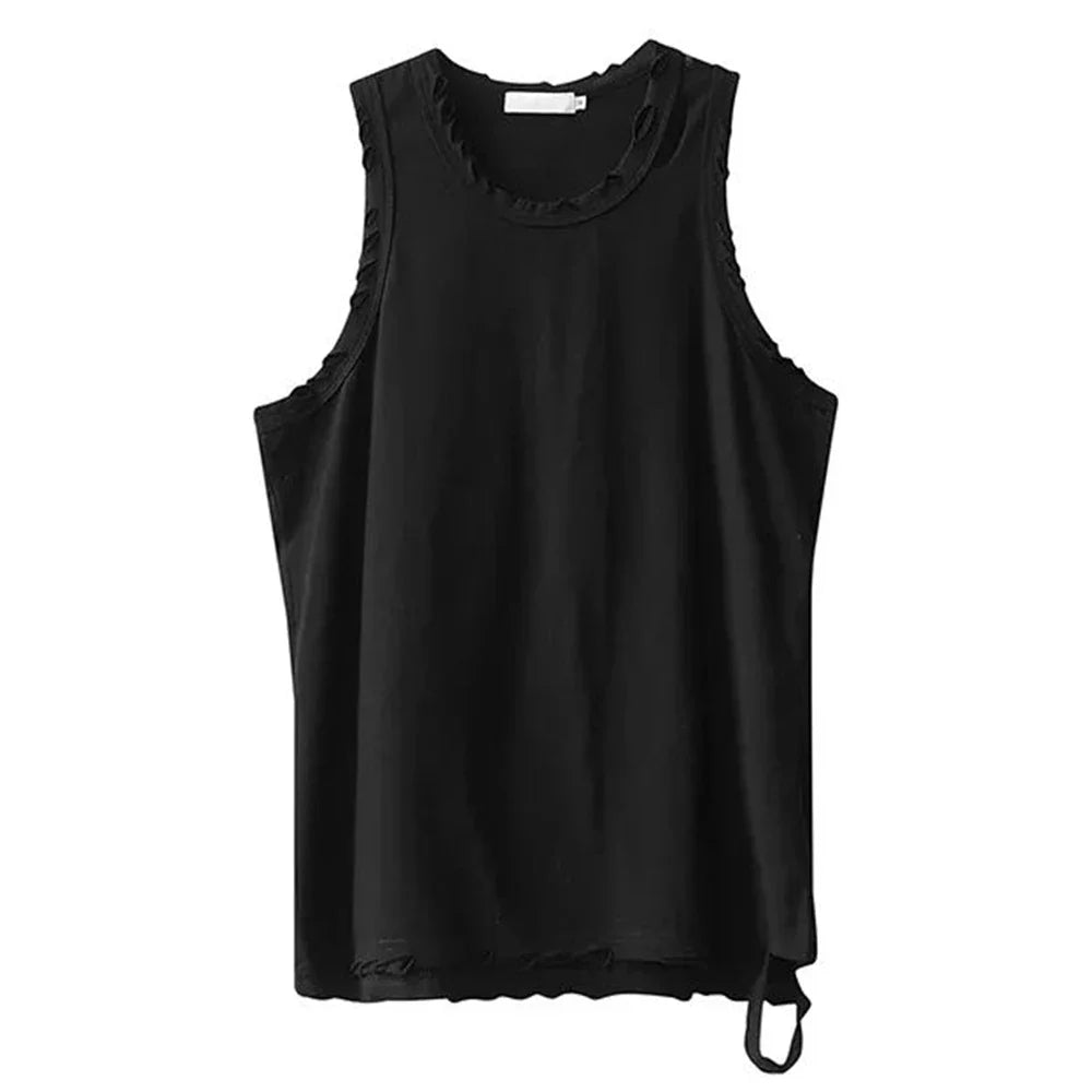 Bonsir Y2k Streetwear Undershirt Men's Trend Ripped Old Vest Summer New Solid Sleeveless Top T-shirt Sports Neutral Casual Sweatshirt