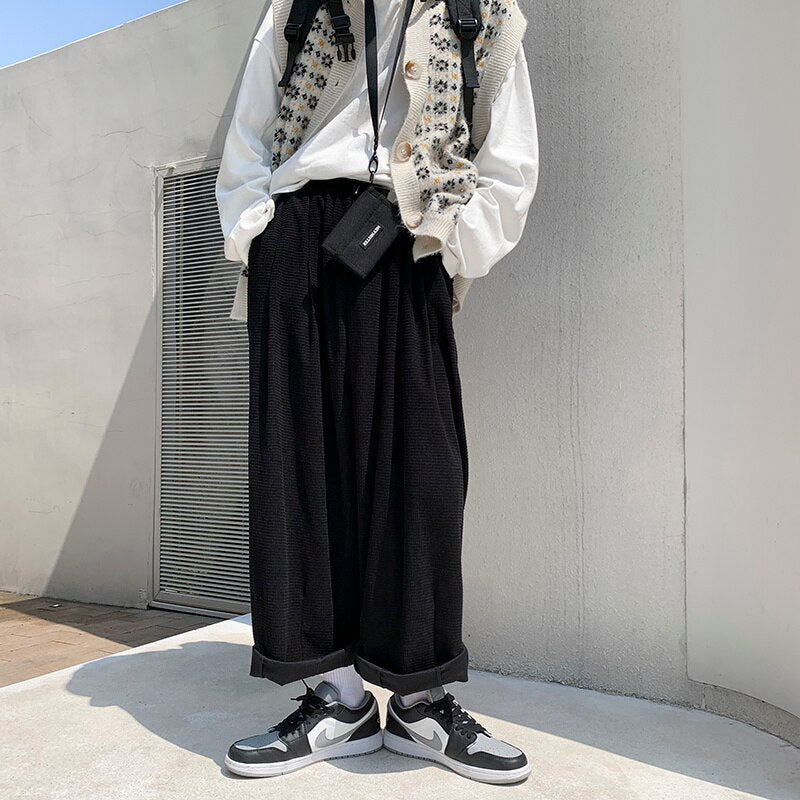 sanyamk Spring Plaid Wide Leg Pants Men Fashion Oversized Casual Pants Men Streetwear Loose Hip Hop Straight Pants Mens Trousers M-2XL