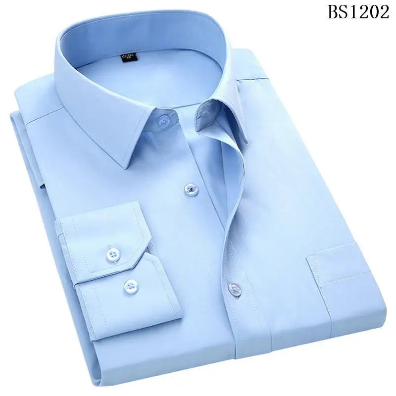 sanyamk Single Patch Pocket Formal Business Standard Office  Men's Classic Long Sleeve Solid Basic Dress ShirtsSIZE 47 48