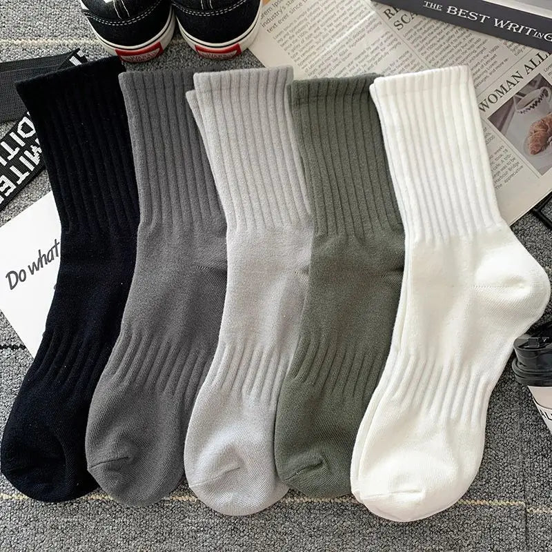 sanyamk New 5 Pairs Cool Men Black White Warm Socks Set Autumn Winter Male Solid Color Sport Short Socks For Men