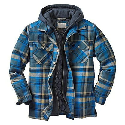 sanyamk Men Winter Jackets Harajuku Plaid Shirts Coats Hooded Zipper Long Sleeve Basic Casual Shirts Jackets European Style Size S-5XL